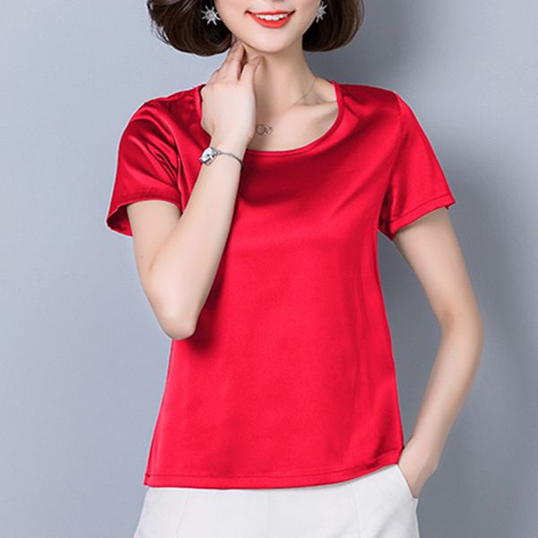 

women blouses casual ol silk blouse autumn loose basic satin shirt work wear blusas feminina shirts plus size xxxl pink/red 210427, White