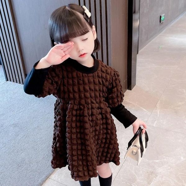 

girl's dresses spring and autumn girls' 2021 korean style trendy fan corn kernel fake two-piece dress for middle small children, Red;yellow