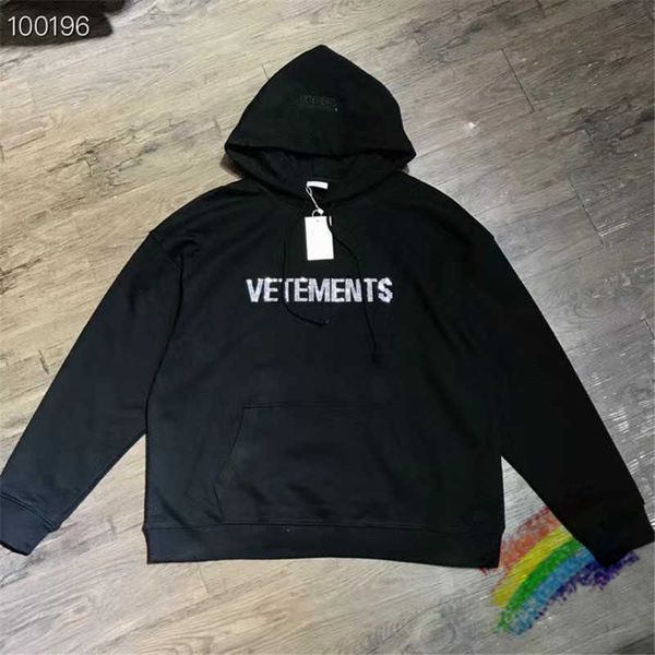 

brand hoodie bling rhinestone vetements men women casual loose embroidery pullovers vtm sweatshirts q0814, Black