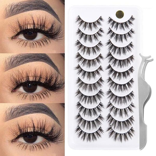 

mink lashes 10 pairs natural false eyelashes with tweezer fluffy wispy dramatic volume fake eyelash extension makeup tools1