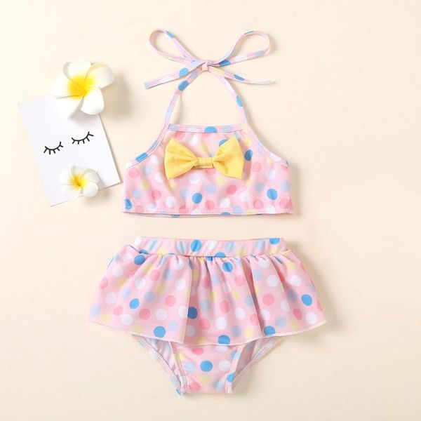 

one-pieces kids baby girls swimsuits summer beachwear dot print shorts two piece swimsuit outfit clothes set, Black