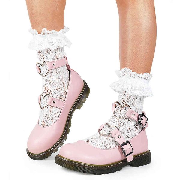 

sandals 2021 brand girls heart pink marry janes jk buckle cosplay lolita platform women's pumps gothic spring shoes woman, Black