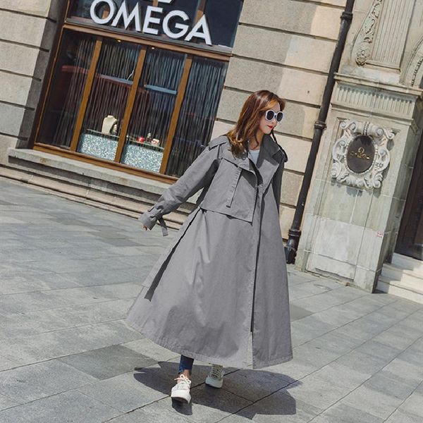 

women's trench coats 2021 autumn women fashion skirt type windbreaker female lace up jacket ladies loose coat girls outwear, Tan;black