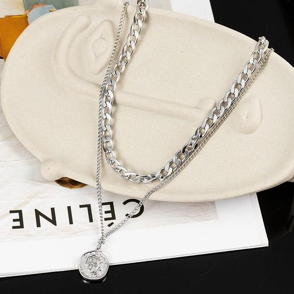 

pendant necklaces fashion multi-layer chain choker necklace for women vintage silver color metal lock women's female party jewelry