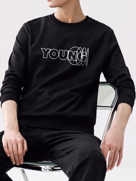 

men letter graphic pullover g2ks#, Black