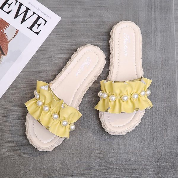 

slippers sandals women summer 2021 flat for pearl ladies home comfortable platform women's beach, Black