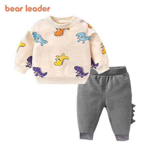 Líder Bears Meninos Meninas Dinossauros Dinossauros Conjuntos Outono Nascido Caudal T-shirt Tops Calças Roupas Roupas Criança 210708