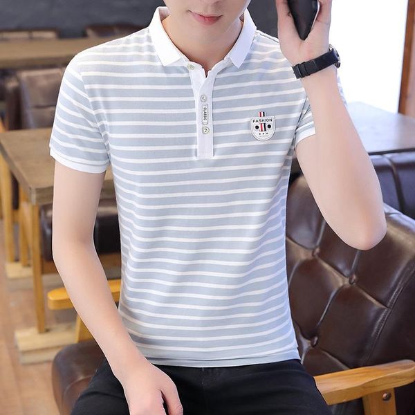 

men's polos summer short sleeve t-shirt lapel shirt base, White;black