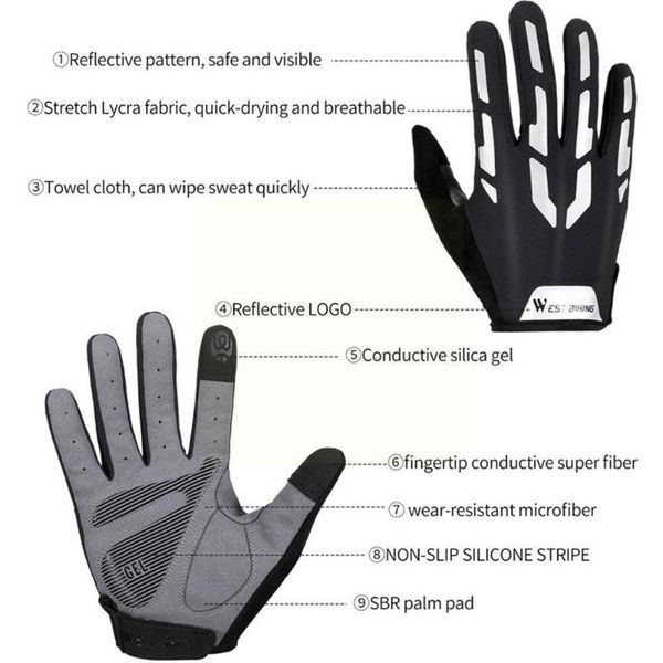 

cycling gloves reflective gloves, long fingers, absorption, riding be mountain must breathable, equipped s2d5, Black
