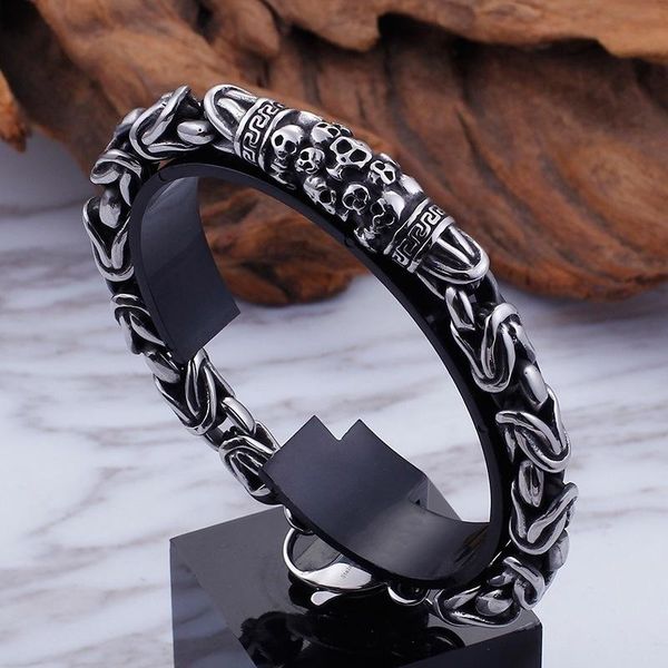 

link, chain men's cool gothic style skeleton punk metal braided bracelet rock biker jewelry, Black