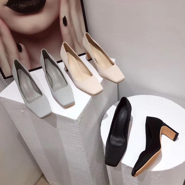 

dress shoes fashion women pumps square toe slip on work thick high heels spring/spring party wedding elegant office xjh1, Black