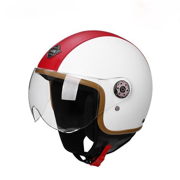 

motorcycle helmets retro helmet transparent lens leather red knight half motor bike cap riding open face 666