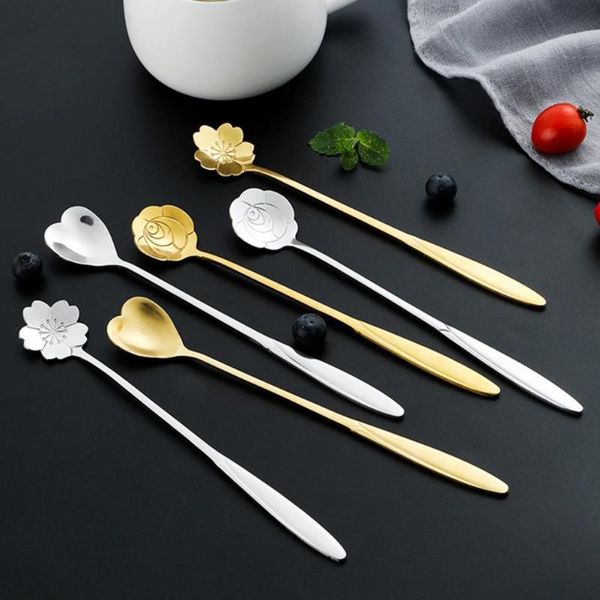 

long handle teaspoons spoon fine texture stainless steel hous ehold japanese dessert golden heart shaped coffee spoons