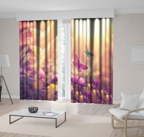 

curtain & drapes butterfly flying over clover flowers summer meadow nature sunny day wild life romantic view printed purple yellow
