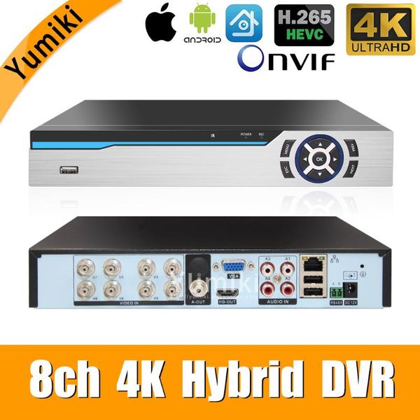 

h.265+/h.264 8ch ahd dvr 4k cctv 4k/5mp hybrid security recorder camera onvif coxial control p2p xvi/ahd/tvi/cvi/cvbs/ip nvr kits, Black;white