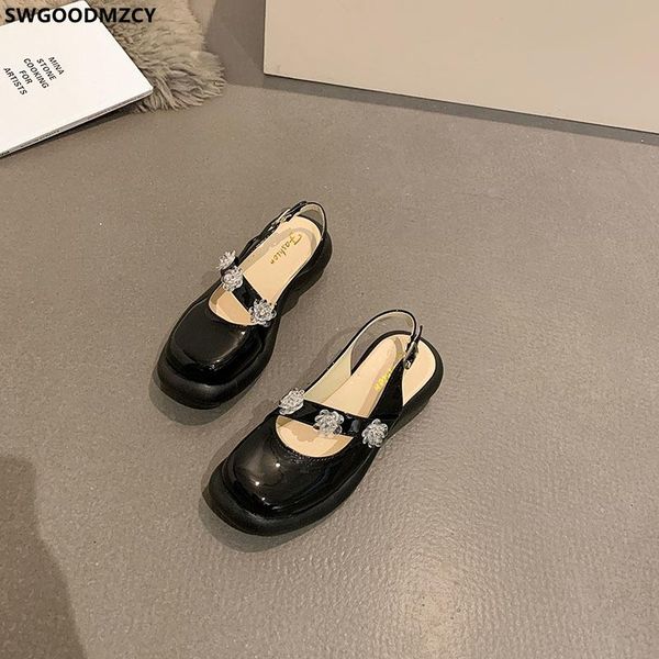 

dress shoes sandals women patent leather ladies and summer 2021 female woman zapatillas mujer, Black