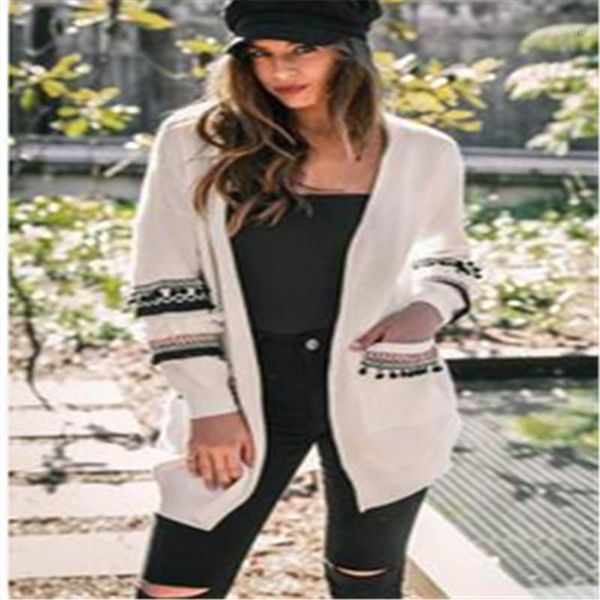 

women's sweaters women long sleeve knitted sweater cardigan ladies warm knit jacket outwear pockets clothes, White;black