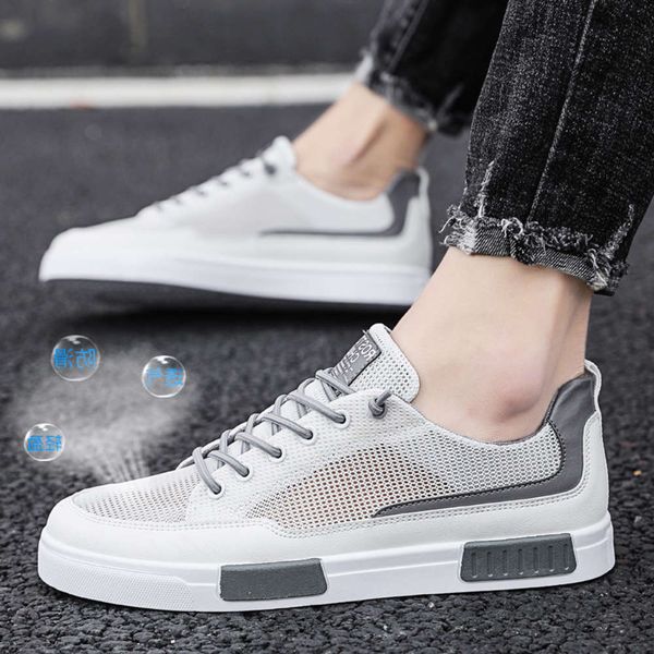 

casual shoes hollow mesh panel shoes breathable men's summer new 2021 leisure sports small white k5ab, Black
