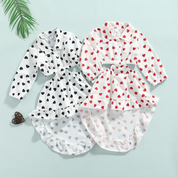 

girl's dresses children's clothing heart printed long sleeves hollow waist irregular dress toddler girls summer autumn casual 1-6, Red;yellow