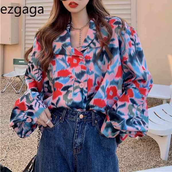 

ezgaga tie dye shirts women vintage long sleeve chic loose chiffon blouse spring streetwear all-match fashion 210430, White