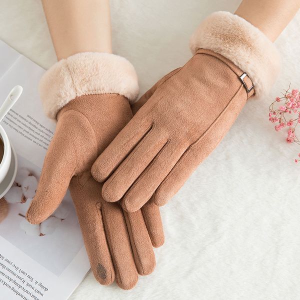 

k1l 915 thermal gloves womens winter suede double-layer velvet thickened riding touch screen gloves wholesale manufacturers, Blue;gray
