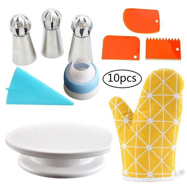 

10pcs cake turntable with decorating mouth icing bag fondant baking tools & pastry