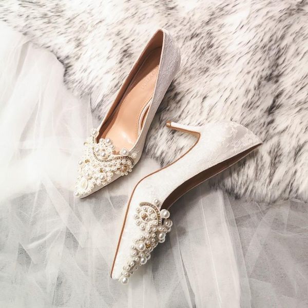 

dress shoes white lace high-heeled bride's bridesmaid's single-heeled gown fall winter 2021, Black