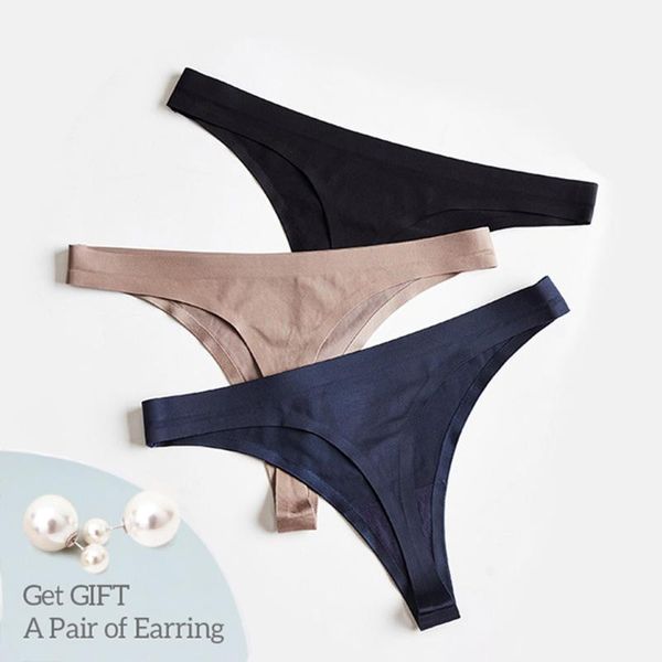 

women's panties 3 pcs seamless for women thongs lingerie g-strings underwear underpanties ice silk t-back, Black;pink