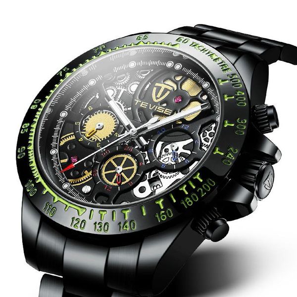 

wristwatches men watch fashion casual waterproof multi-function automatic mechanical skeleton stainless steel strap, Slivery;brown
