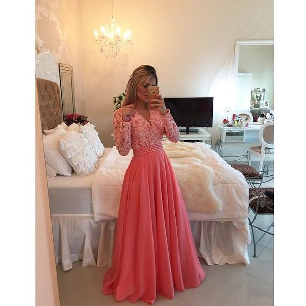 

party dresses lace chiffon graduation with pearls lady fashion long sleeve patchwork prom vestido evening robe 2021, White;black