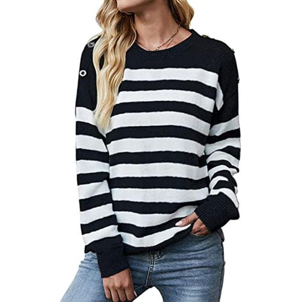 

women's sweaters women stripe knitted sweater autumn winter thick warm pullovers female o neck long sleeve casual loose jumper #g3, White;black