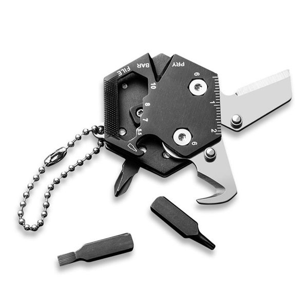 

14 in 1 camp kitchen multitool keychain hexagonal kit folding mini pocket survival tool set with knife micro screw driver outdoor tools
