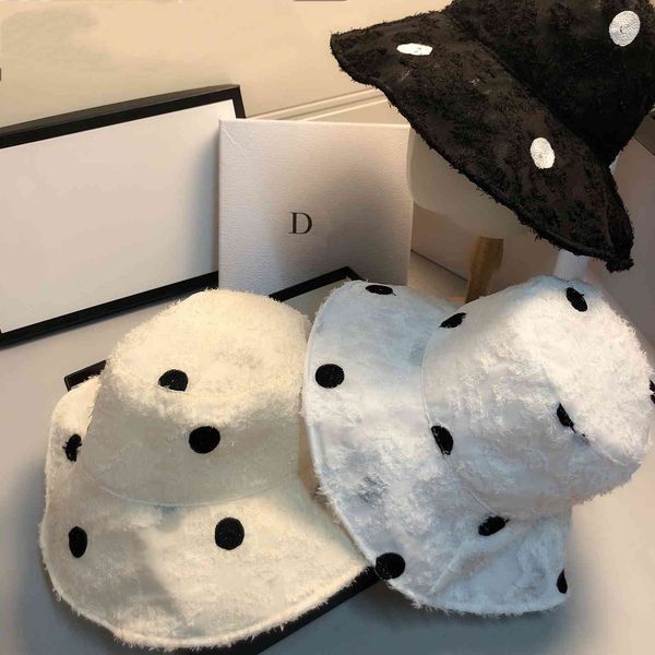 

designer version of fairy embroidered polka dot fisherman's hat, Blue;gray