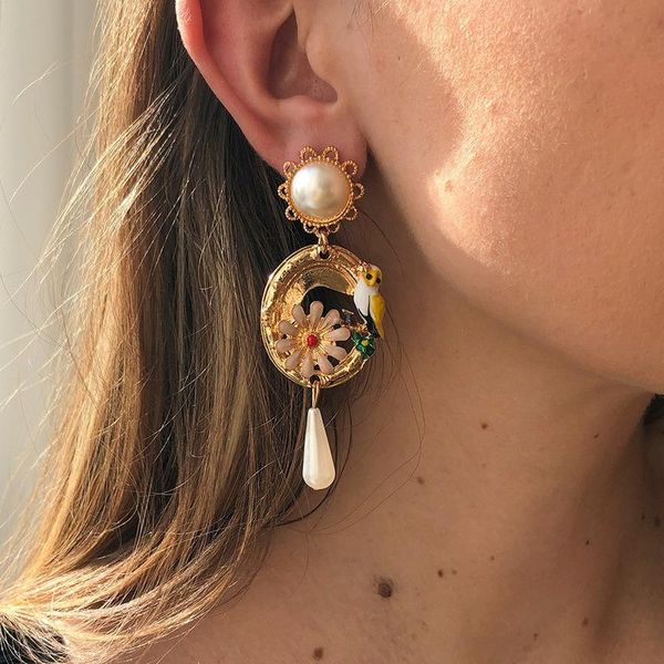 

dangle & chandelier baroque retro pearl flower pendant earrings woman ethnic style simple girl banquet jewelry gift 2021 trend, Silver