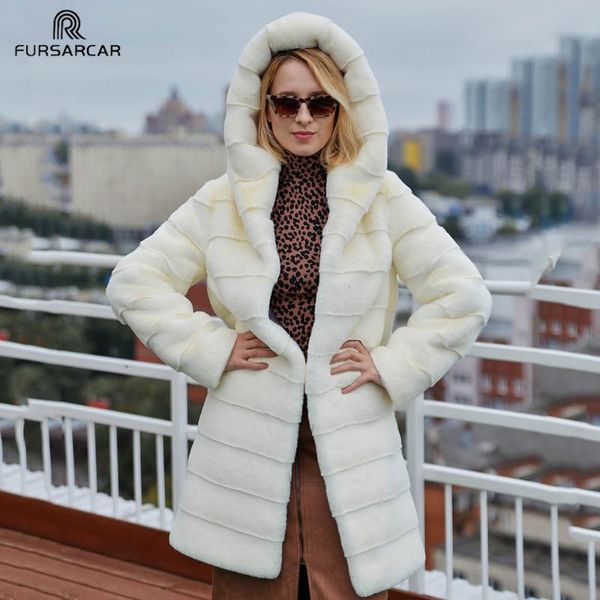 

women's fur & faux fursarcar women whole skin real white mink coat with hood luxury fashion winter female jacket customize clothes, Black