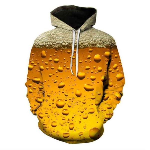 

2021 new men's and women's hoodie 3d printing funny beer pattern hip hop fashion street wear, Black