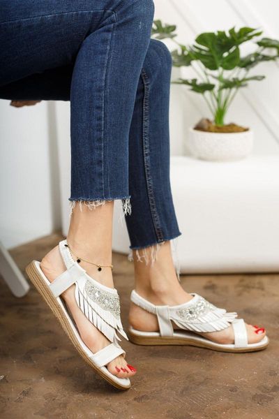 

sandals women beybun white bright orthopedic sole tassels, Black
