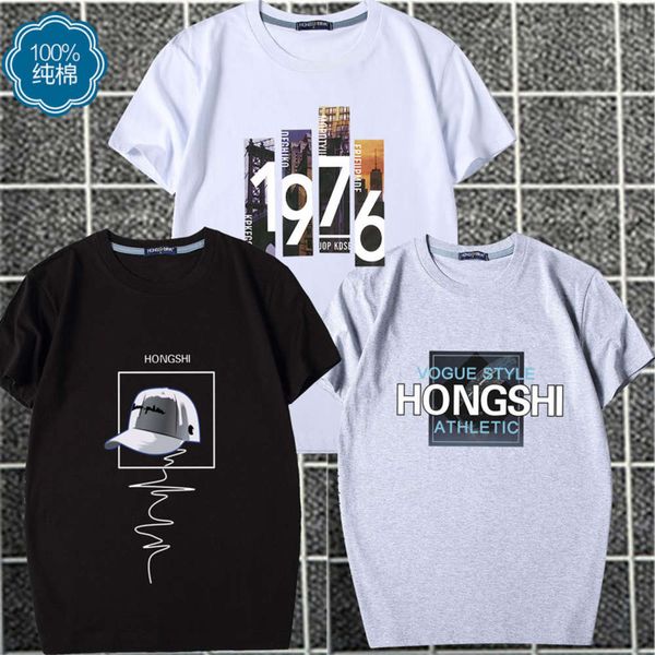 

t-shirt cotton body summer korean round neck short printed half, White;black