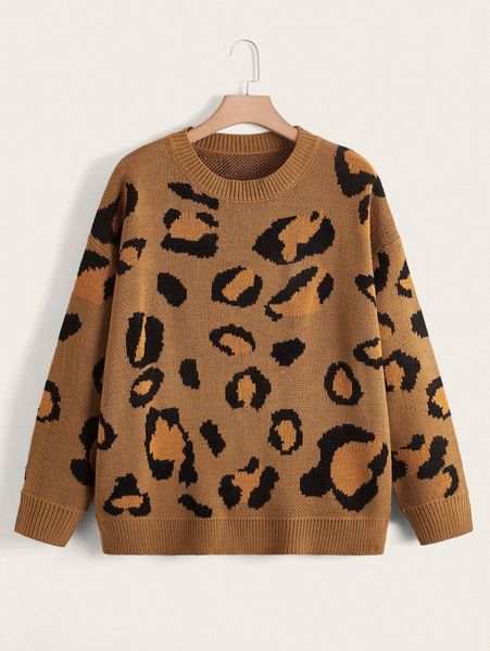 

plus graphic pattern drop shoulder sweater d6jc#, Black
