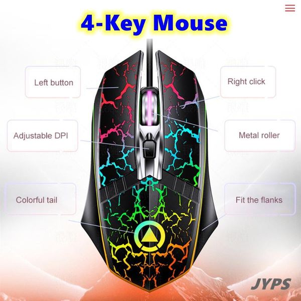 

mice 2400dpi 4 buttons rgb led usb gamer mouse, wired pc game mause adjuste dpi gaming for office computer lapaccessories