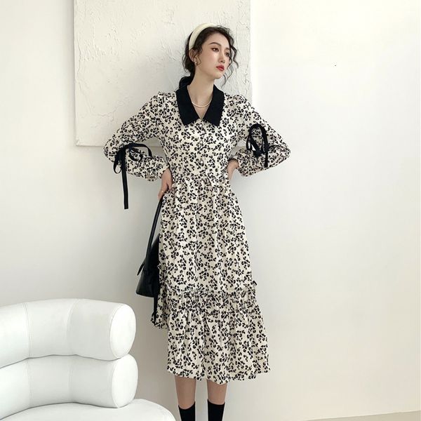 

dress Dressed fashion 2021 spring and start women's clothes explosion style niche design doll collar French retro floral dresser, Black;gray