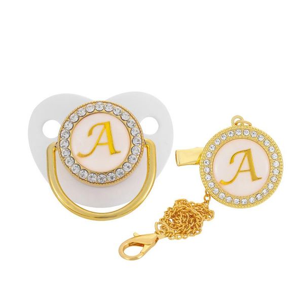

name initial letter babys pacifier luxury crystals diamond gold baby clips bpa silicone born dummy soother pacifiers#