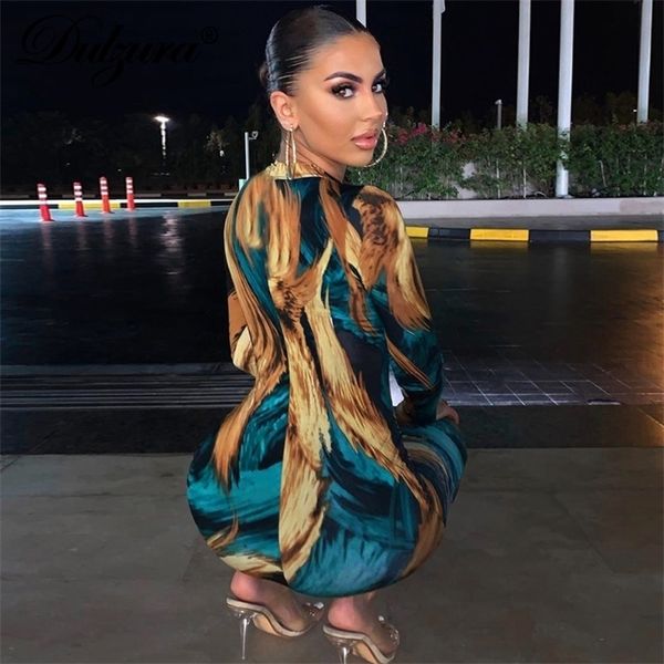

dulzura women midi dress tie dye print long sleeve bodycon streetwear party 2021 autumn winter festival clothes clubwear, Black;gray