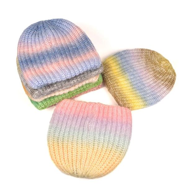 

beanie/skull caps autumn and winter rainbow gradient color wild knitted wool hat female korean version ins warm ear protection cold cap, Blue;gray