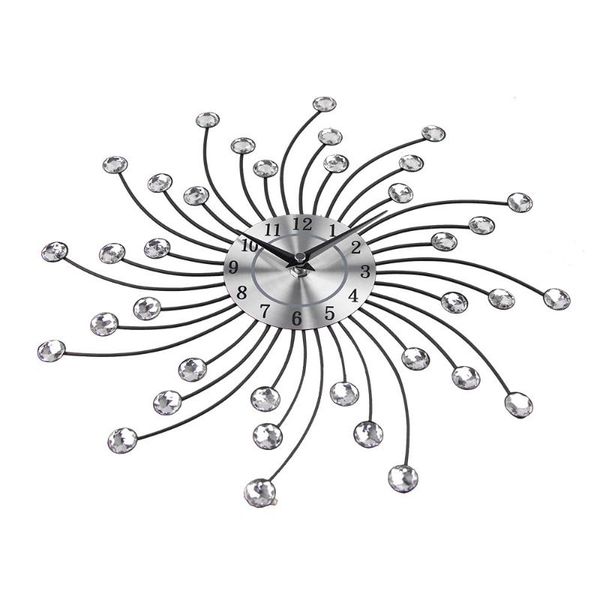 

metal crystal sunburst wall clock vintage large size 33cm clocks design morden art decor home decoration silent