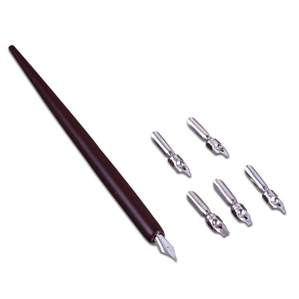 

dip pen stainless steel nib wooden case wood english calligraphy copperplate script oblique holder with 5 fountain pens
