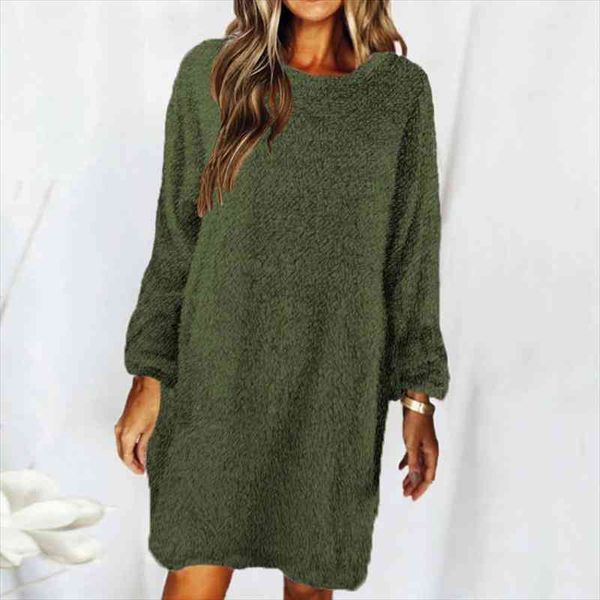 

autumn and winter women long sleeve loose plush pullover sweater dress long sweater comfortable soft casual jumper sweaters, Black;gray