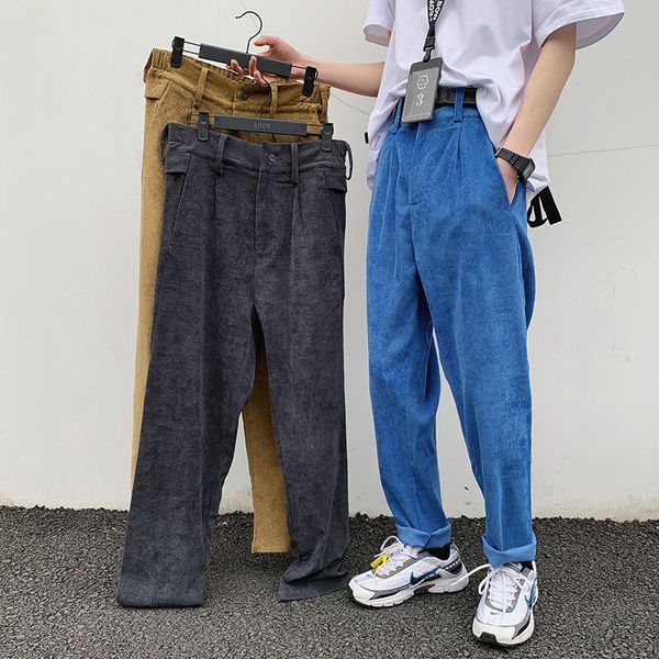 

men's pants corduroy fabric sweatpants loose cargo casual military style fashion streetwear trousers straight m-2xl jgju, Black