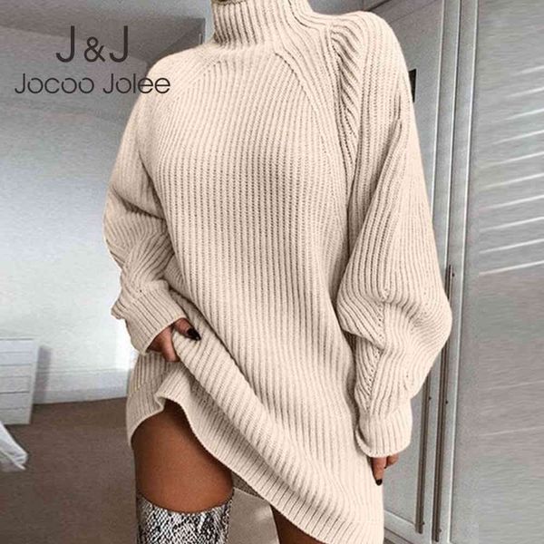 

jocoo jolee women turtleneck long sleeve vintage sweater dress autumn winter oversized loose knitted dress tunic warm clothes 210518, Black;gray