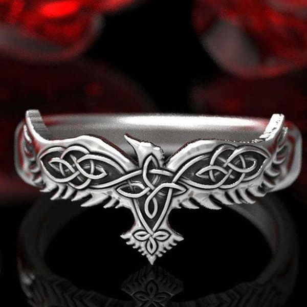 

wedding rings hip hop crow carved silver color norse viking raven celtic odin amulet ring fashion punk animal bird jewelry unisex, Slivery;golden